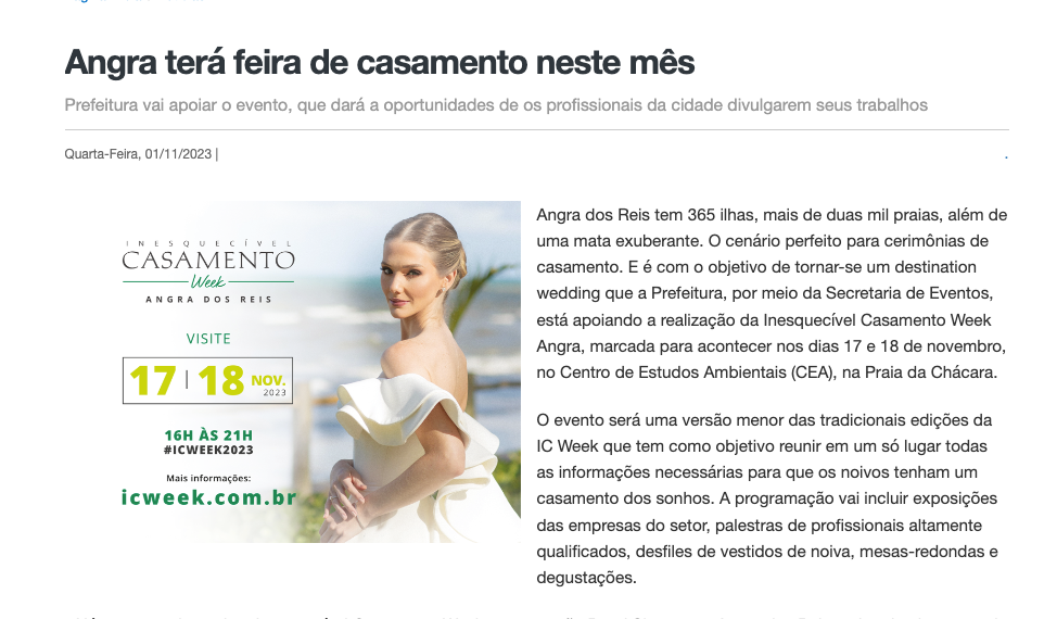 Clipping Inesquecível Casamento Week Angra 2023